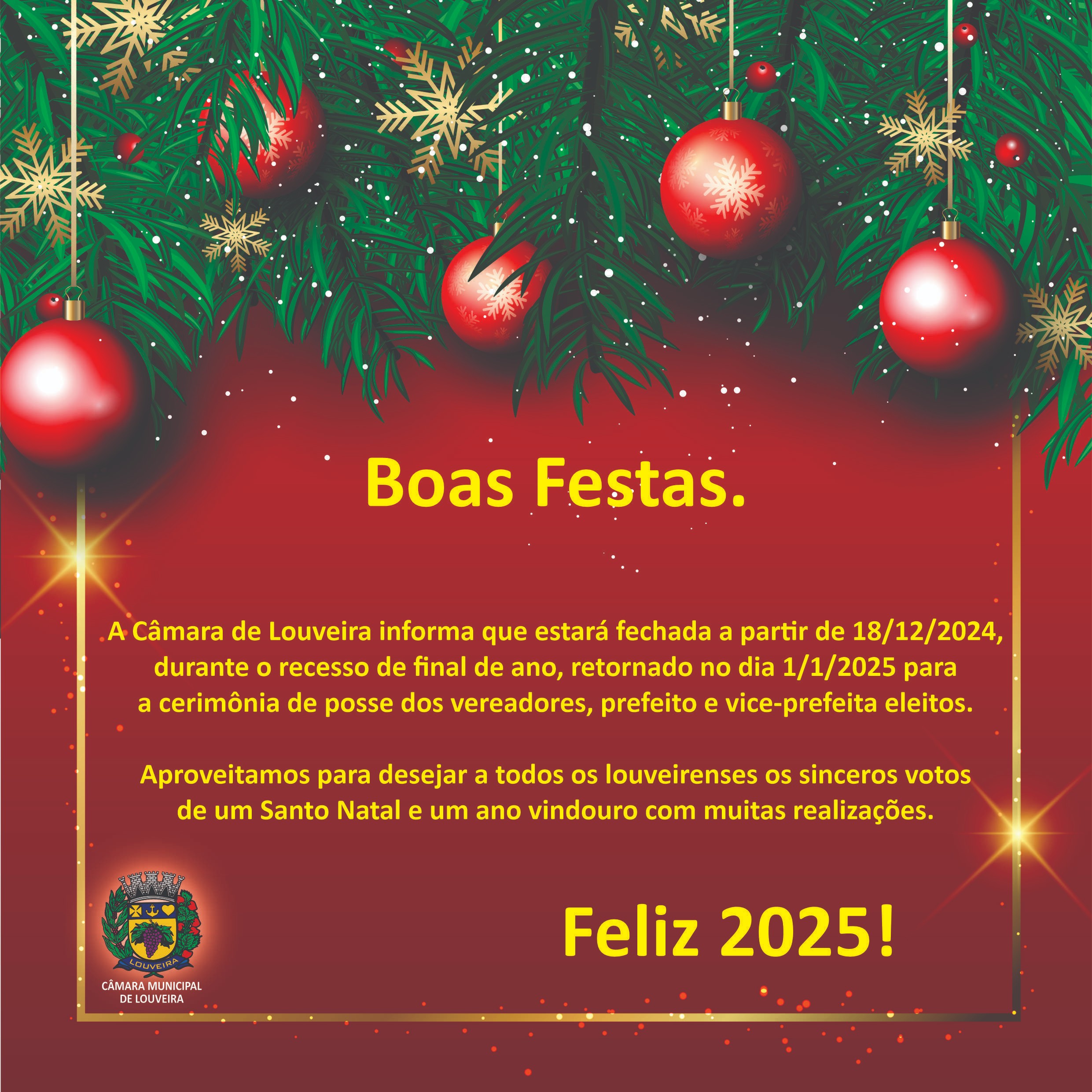 Boas Festas. Feliz 2025